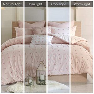 Urban Habitat Cotton Comforter Set Pink Jacquard Tufts Pom Pom Shabby Chic Boho Comforter Set Queen All Season Bedding Winter Beddys, Matching Shams, Decorative Pillows, Full (88 in x 92 in), 7 Piece