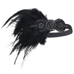 BABEYOND 1920s Flapper Headpiece Roaring 20s Great Gatsby Headband Vintage Feather Headband 1920s Flapper Gatsby Hair Accessories for Party (Black)