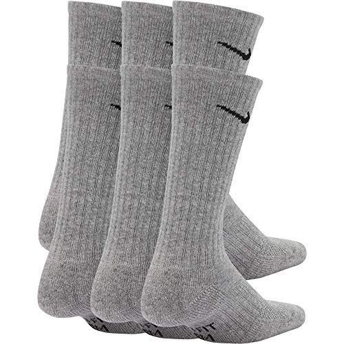 Nike Kids' Performance Cushioned Crew Training Socks (6 Pair), Girls & Boys' Socks with Cushioned Comfort & Dri-FIT Technology, Dark Grey Heather/Black, M