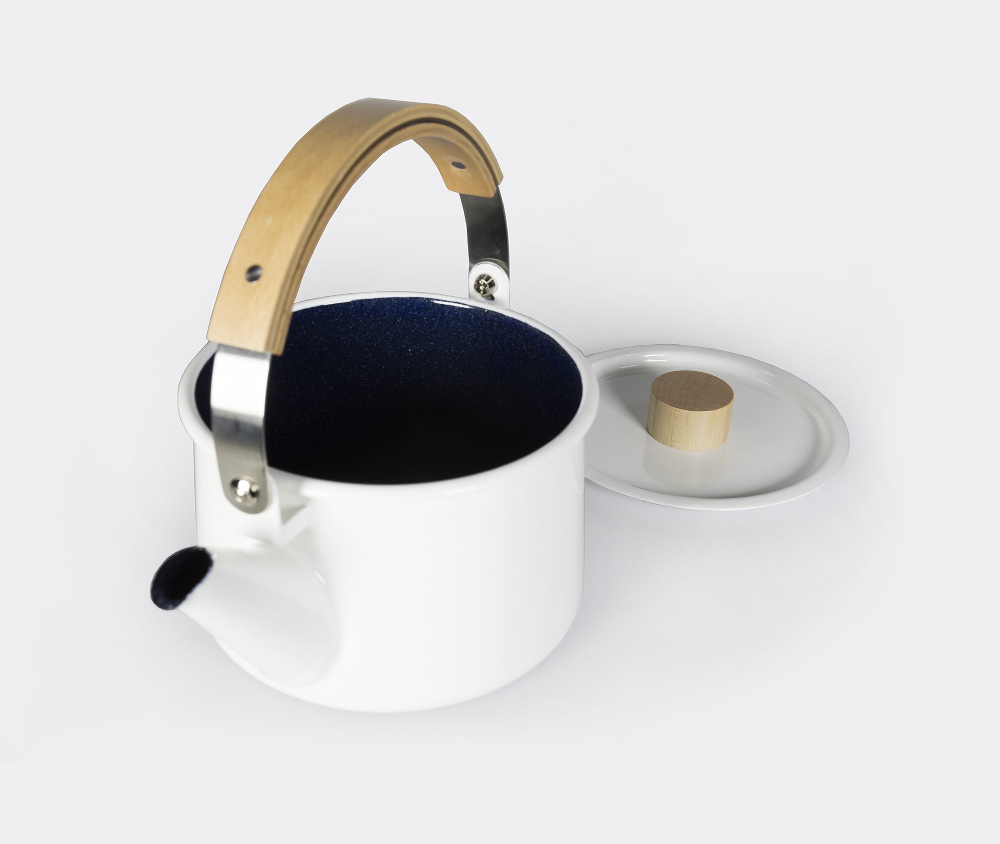 Kaico White Enamelware Tea Kettle by Koizumi Studio - Good Design Award Winner