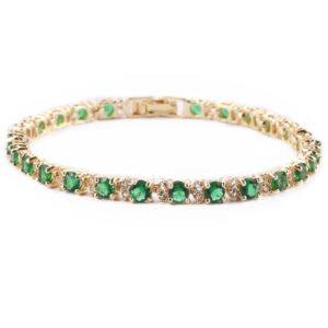 RIZILIA Eternity Tennis Bracelet & Round Cut CZ Simulated Green Emerald in Yellow Gold Plated, 7"