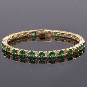 RIZILIA Eternity Tennis Bracelet & Round Cut CZ Simulated Green Emerald in Yellow Gold Plated, 7"