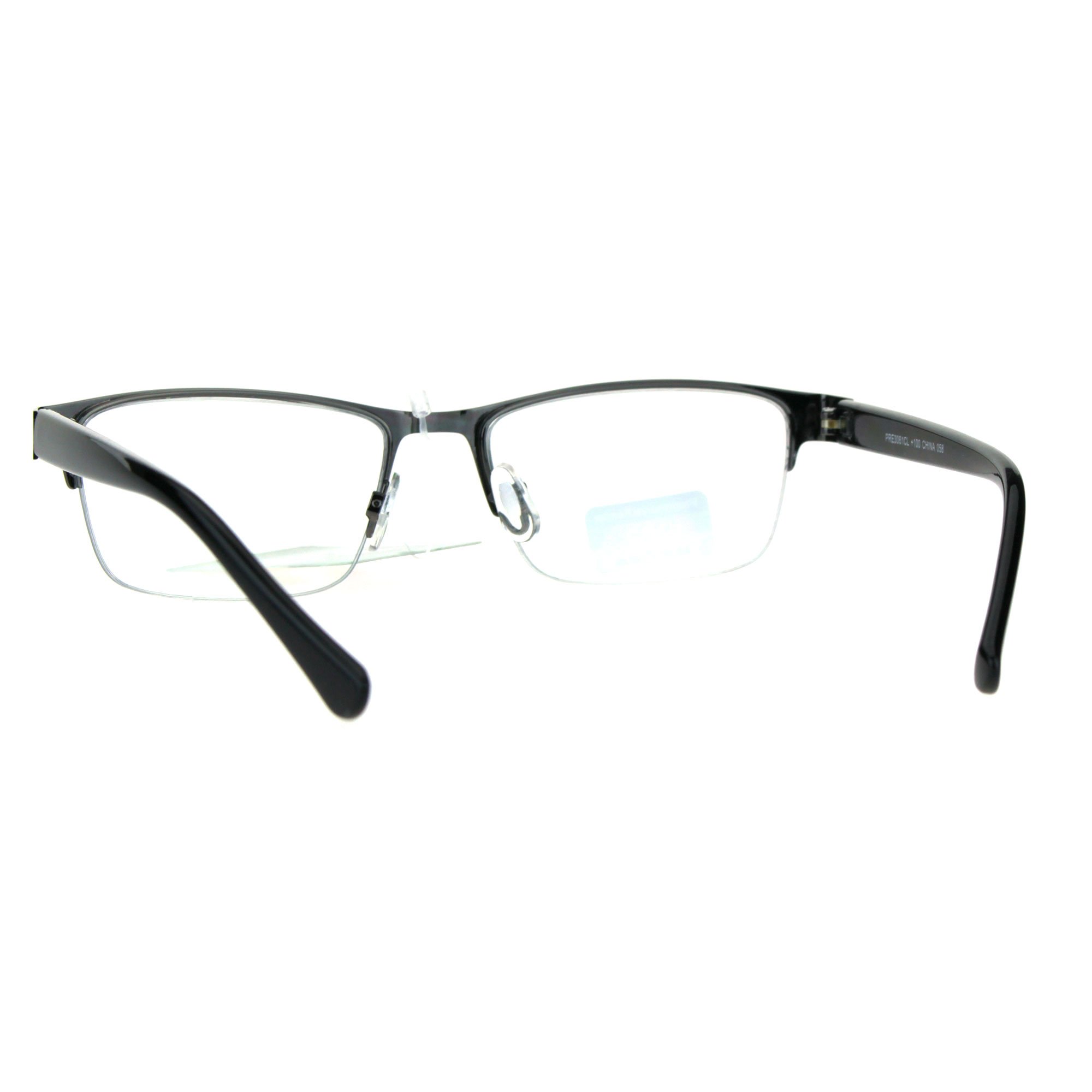 SA106 Mens Half Metal Rim Rectangular Multi 3 Power Focus Progressive Reading Glasses Gunmetal +2.5