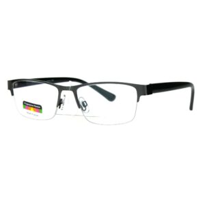 SA106 Mens Half Metal Rim Rectangular Multi 3 Power Focus Progressive Reading Glasses Gunmetal +2.5