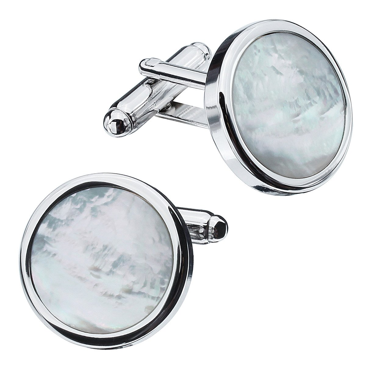 HAWSON Mother of Pearl Man Tuxedo Shirt Studs and Cufflinks Set for Wedding Business (Silver or Gold Tone)