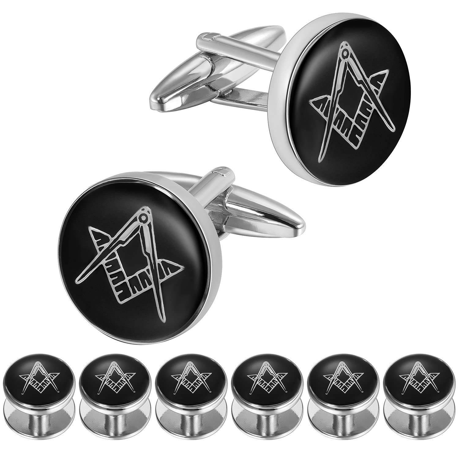 Freemason Masonic Cufflinks and Tuxedo Studs Set in Gift Box, Easy to Wear, Gifts or Jewelry for Men, Wedding Accessories.