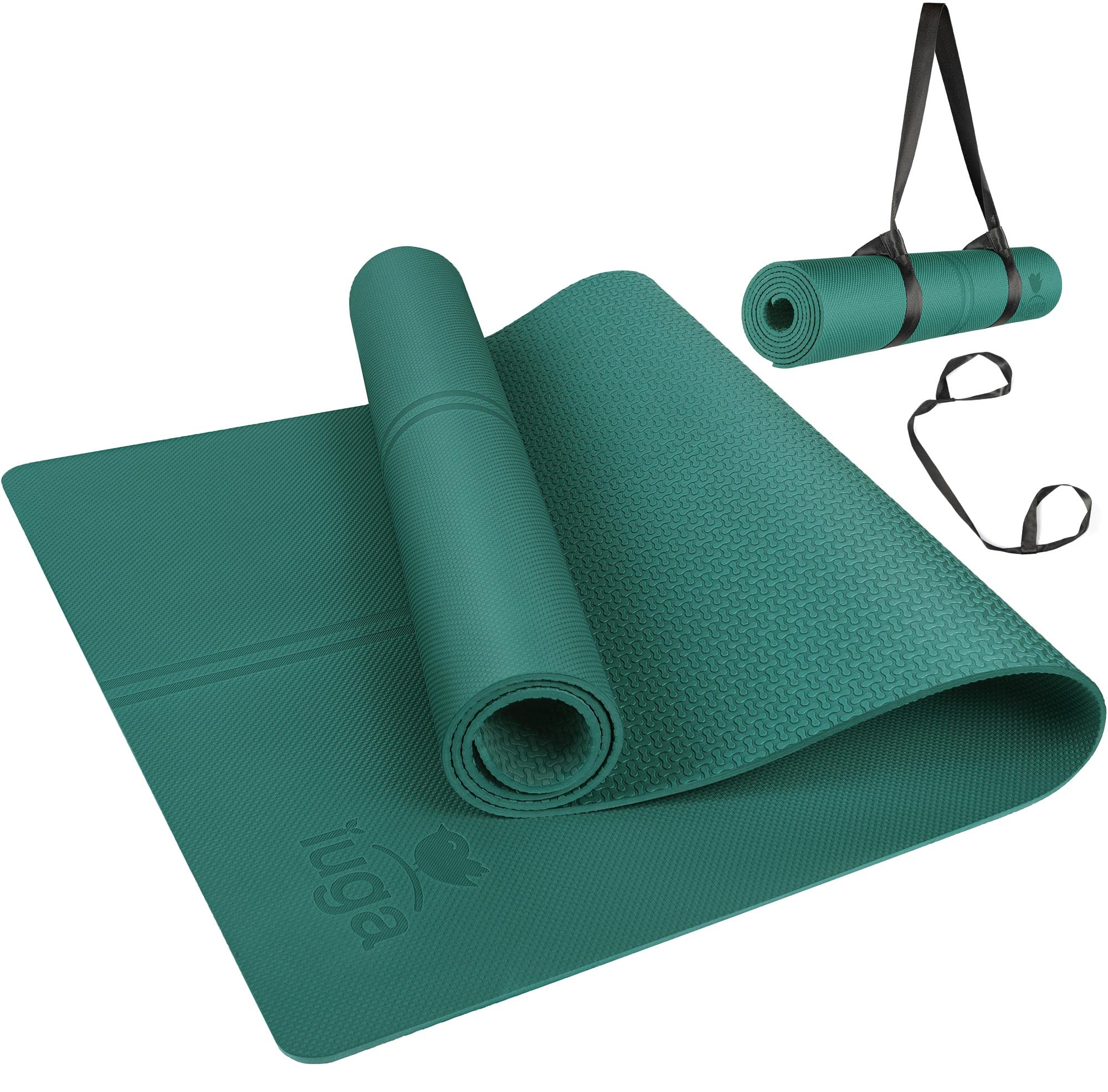 IUGA Eco Friendly Yoga Mat with Alignment Lines, Free Carry Strap, Non Slip TPE Yoga Mat for All Types of Yoga, Extra Large Exercise and Fitness Mat Size 72”X26”X1/4"