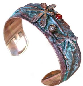 elaine coyne dragonflies on feather wearable art cuff bracelet - semi-precious stones