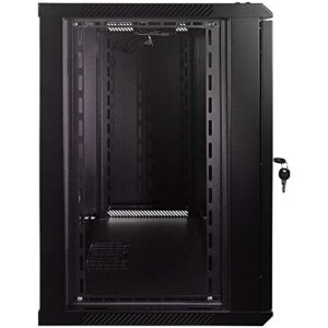 NavePoint 12U Server Rack Enclosure with Glass Door, Cooling Fan, Locks, & Removable Side Panels - 12U Wall Mount Network Cabinet 19 Inch Rack 17.7 Inches Deep