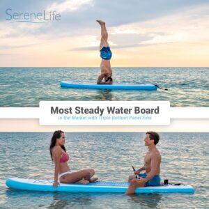 SereneLife Stand up Paddle Board Inflatable - Non-Slip SUP Paddle Board Paddle, Pump, Leash, and Accessories - Fun Water inflatable paddle board for Adults and Youth with Wide Stable Design