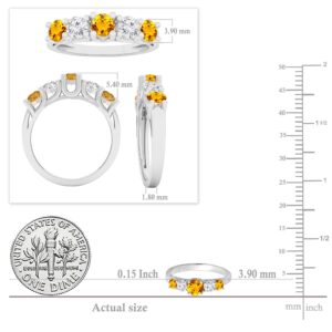 Dazzlingrock Collection 3.8mm Alternating Round Citrine & White Diamond Five Stone Style Anniversary Wedding Band for Women in 14K White Gold, Size 10