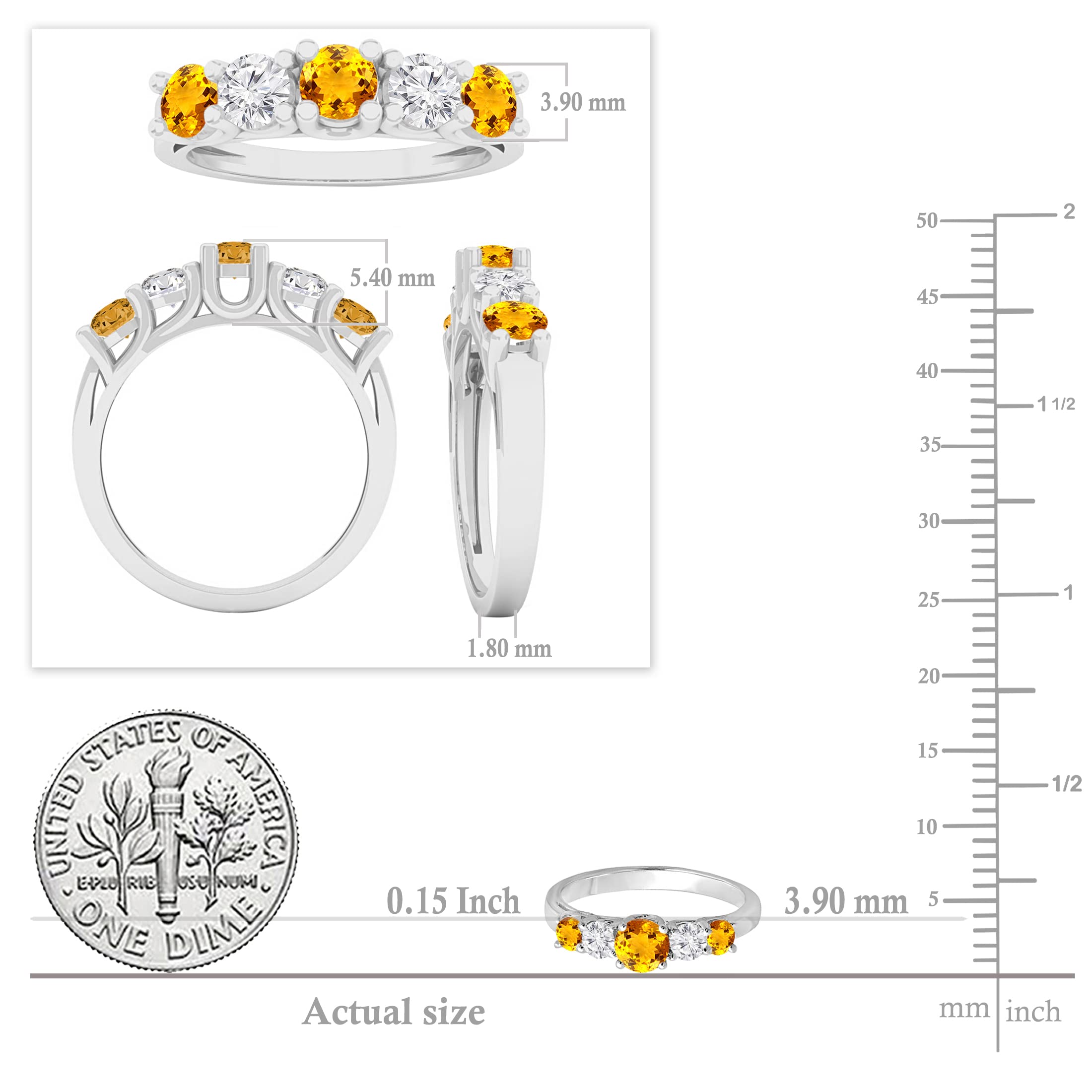 Dazzlingrock Collection 3.8mm Alternating Round Citrine & White Diamond Five Stone Style Anniversary Wedding Band for Women in 14K White Gold, Size 10