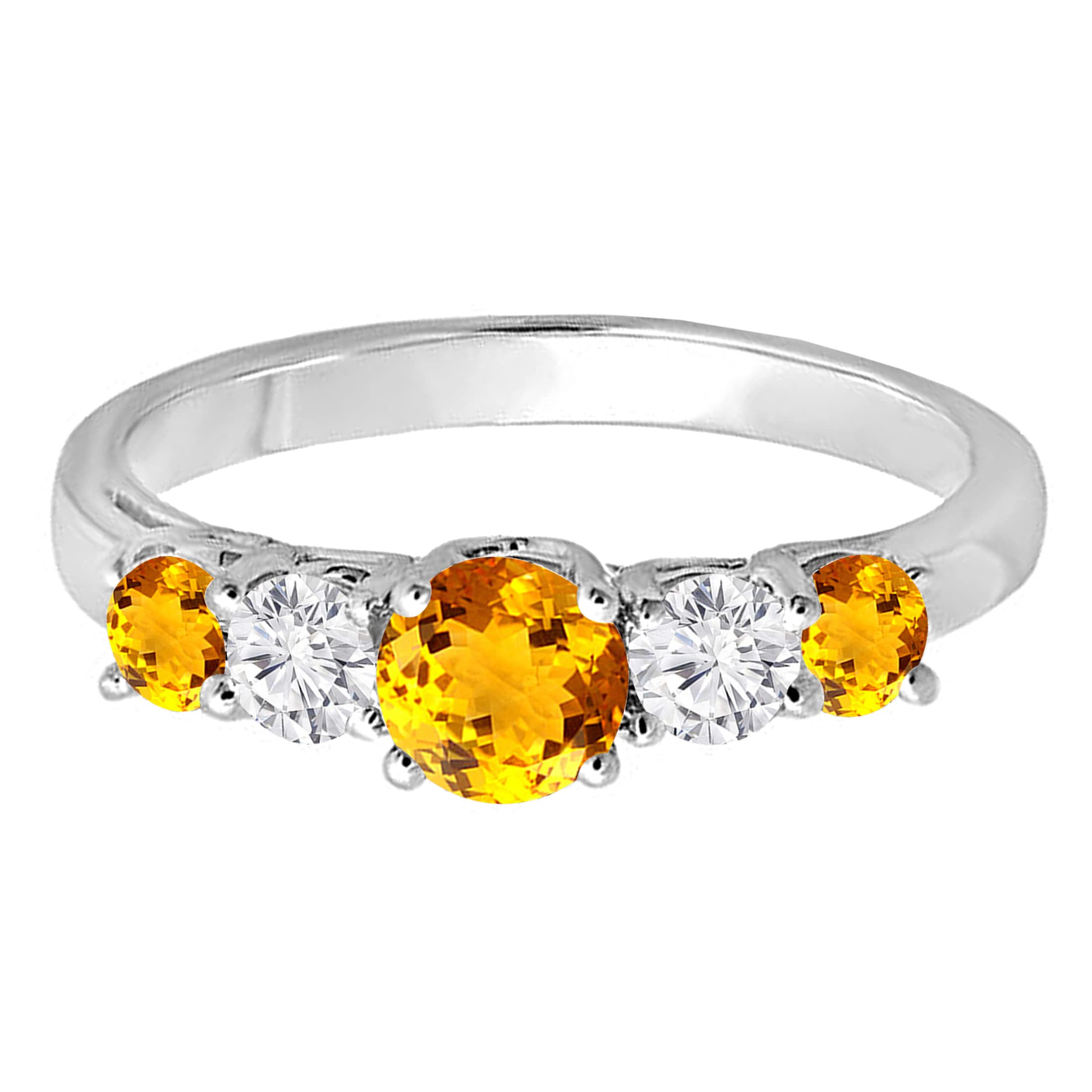 Dazzlingrock Collection 3.8mm Alternating Round Citrine & White Diamond Five Stone Style Anniversary Wedding Band for Women in 14K White Gold, Size 10