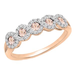 dazzlingrock collection round white diamond & morganite wedding stackable band in 10k rose gold, size 7