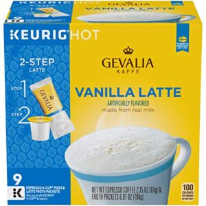 gevalia vanilla latte keurig k cup coffee pods & froth packets (9 count)