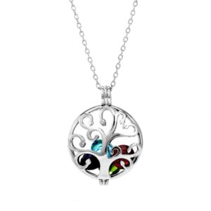 Women's Sterling Silver Personalized 6mm Round Simulated Birthstone Family Tree Locket (16" chain) - Personalized Birthstone Necklaces - Family Tree Jewelry - Gifts for Mom