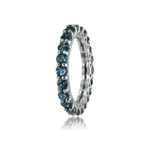 Ice Gems Sterling Silver London Blue Topaz 3mm Round-cut Eternity Band Ring, Size 7