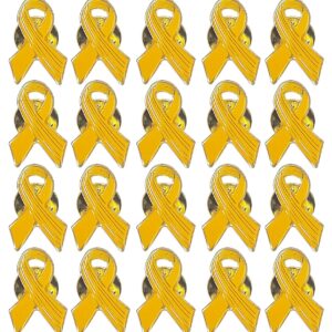 20 Pcs - Yellow Awareness Ribbon Lapel Pins - Gold Tone Metal with Enamel Coating: Show Your Support for Troops, Cancer Awareness, and Charitable Causes