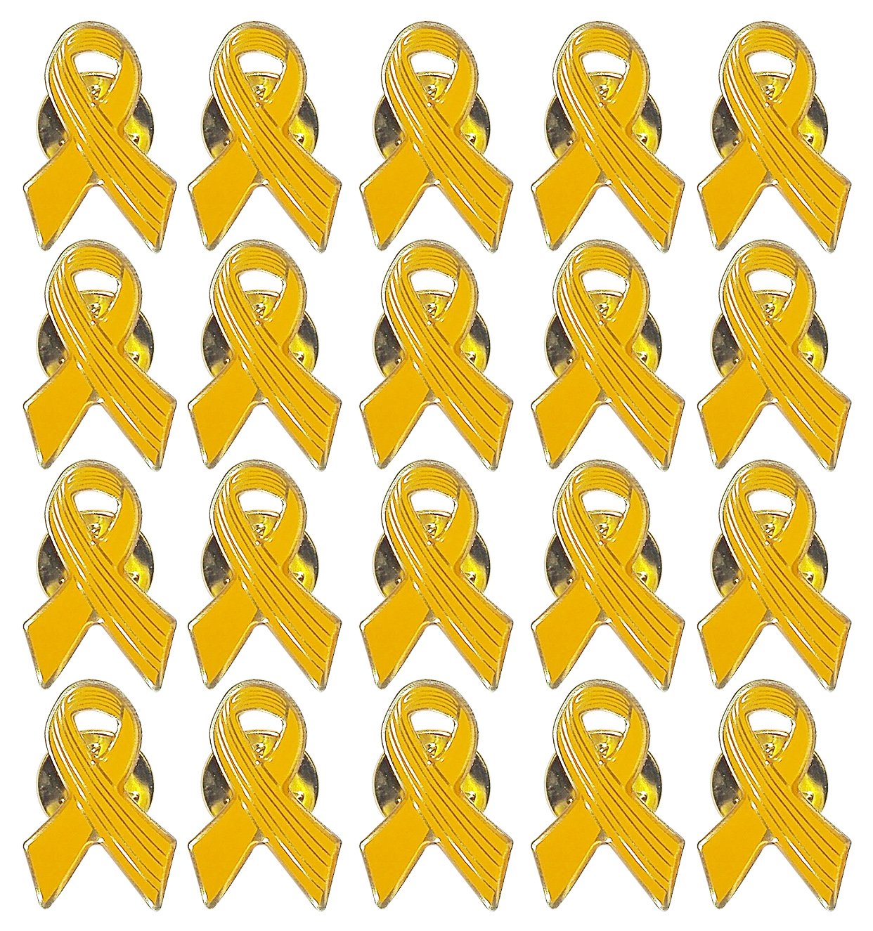 20 Pcs - Yellow Awareness Ribbon Lapel Pins - Gold Tone Metal with Enamel Coating: Show Your Support for Troops, Cancer Awareness, and Charitable Causes