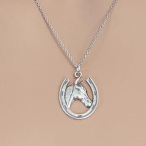 KEVIN N ANNA Sterling Silver Lucky Horseshoe Necklace, 18" (Small Horse in Horseshoe Charm)