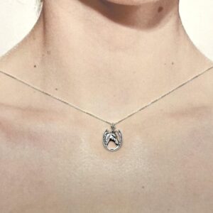 KEVIN N ANNA Sterling Silver Lucky Horseshoe Necklace, 18" (Small Horse in Horseshoe Charm)