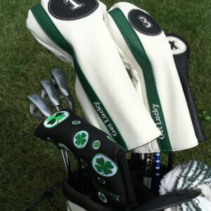 Parsaver Shamrock Lucky Clover Golf Blade Putter Cover Lucky Four Leaf Clover Black Covers for Scotty Cameron Odyssey Taylormade Titleist Ping and Mizuno Putters. A Wonderful Golf Gift