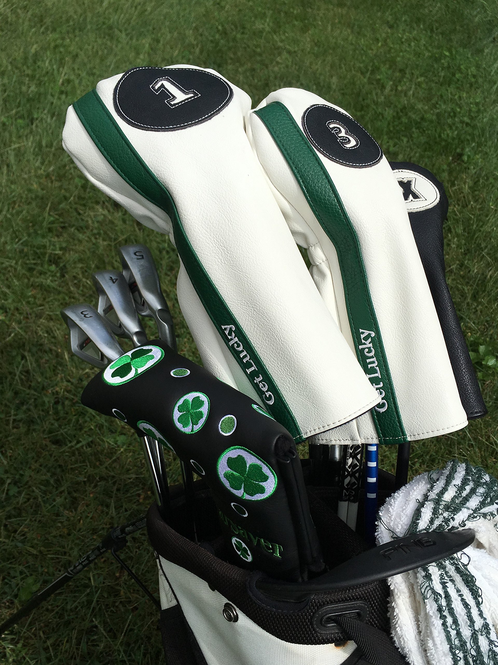 Parsaver Shamrock Lucky Clover Golf Blade Putter Cover Lucky Four Leaf Clover Black Covers for Scotty Cameron Odyssey Taylormade Titleist Ping and Mizuno Putters. A Wonderful Golf Gift