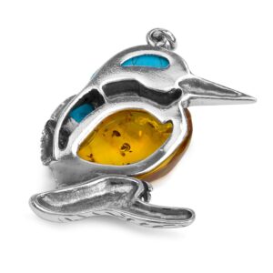 Ian and Valeri Co. Amber Sterling Silver Turquoise Blue Kingfisher Bird Pendant