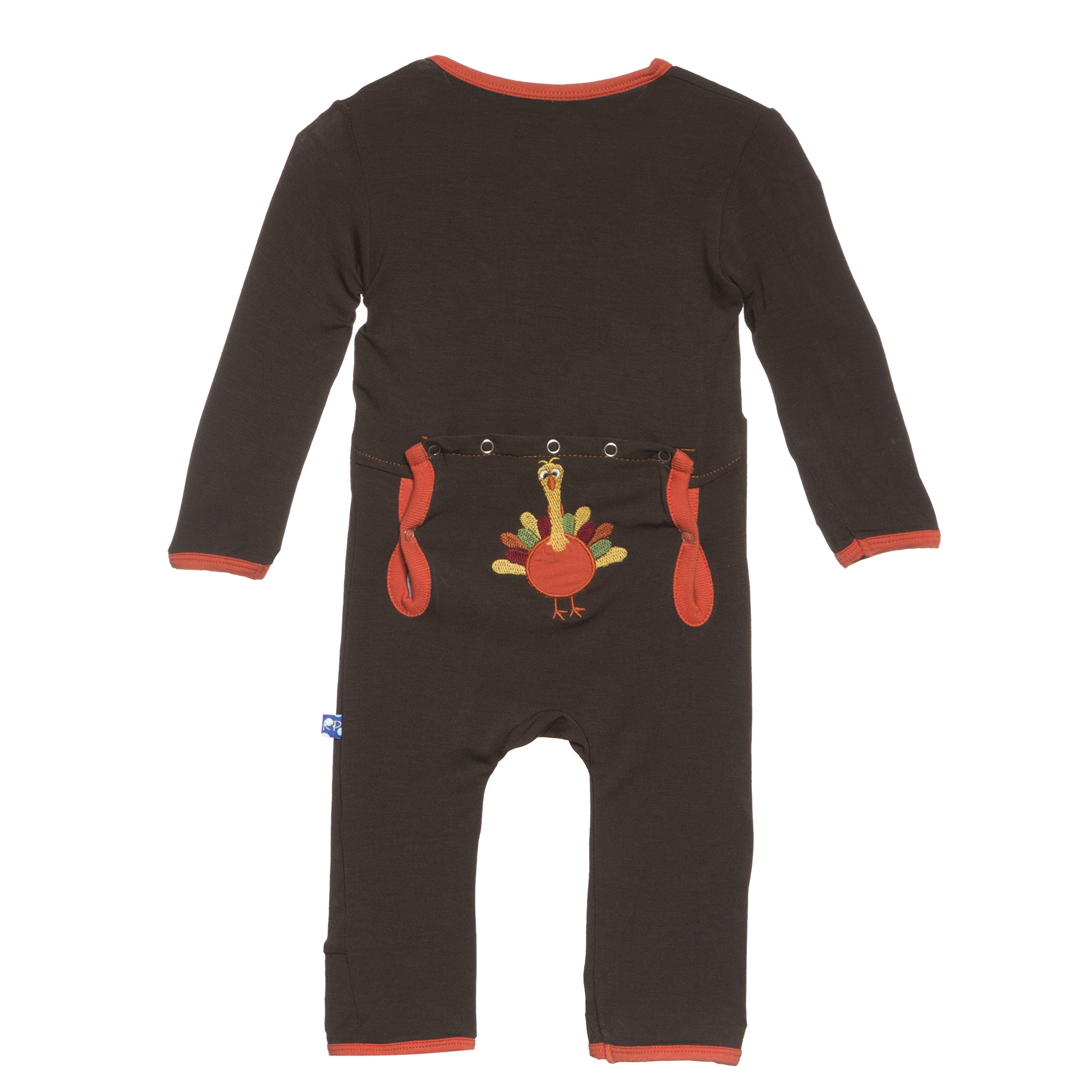 KicKee Pants Holiday Applique Coverall (Bark Turkey with Fuzzy Bee Trim - 3-6 Months)