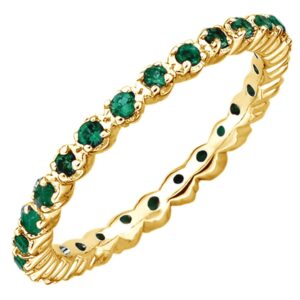 AFFY Round Cut Simulated Green Emerald Eternity Band Ring in 14K Gold Over Sterling Silver