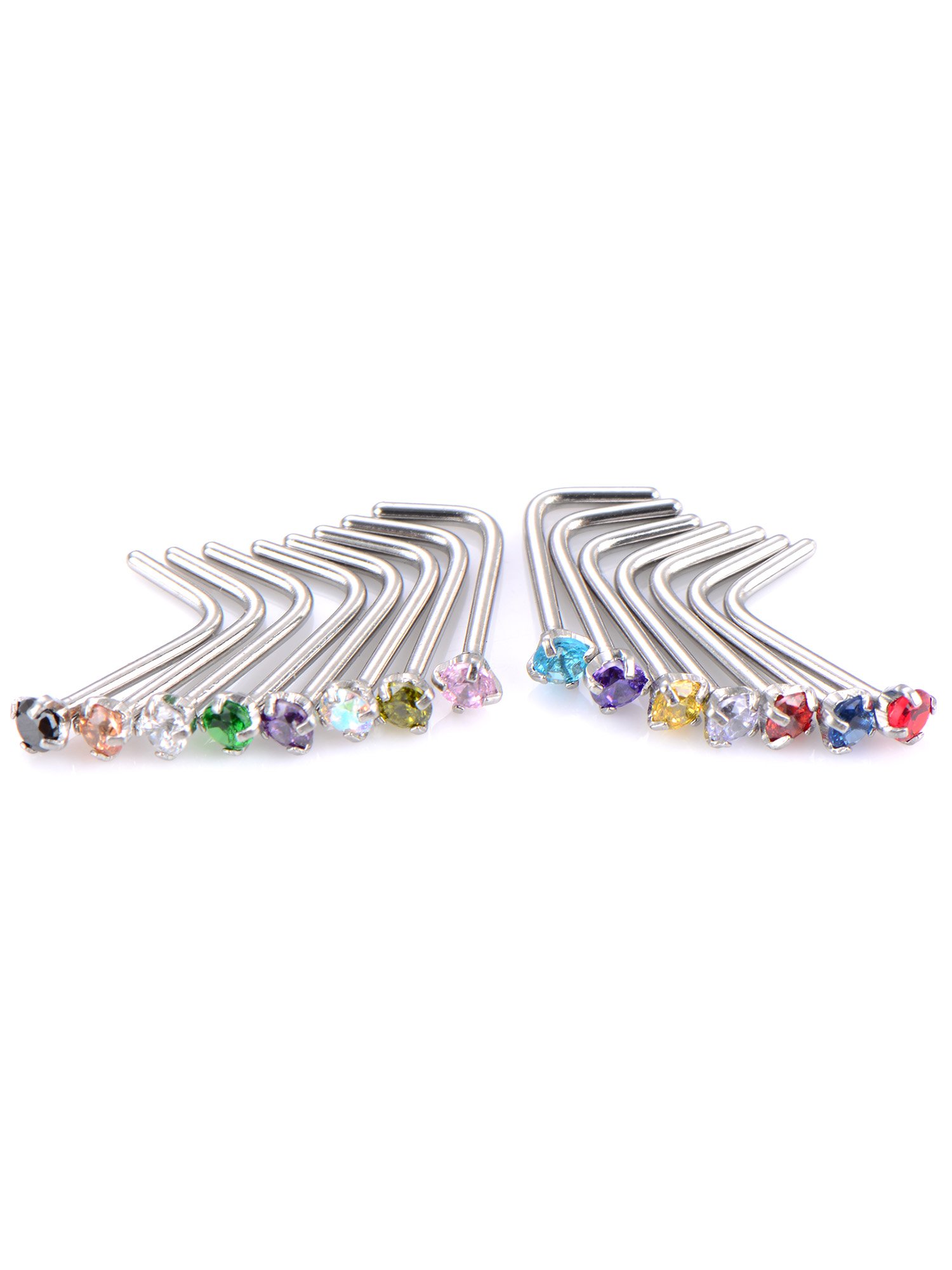 15 Pieces 20 Gauge L Shaped Nose Ring Curved Nose Stud Bend Bar Piercing Jewellery, 15 Colors