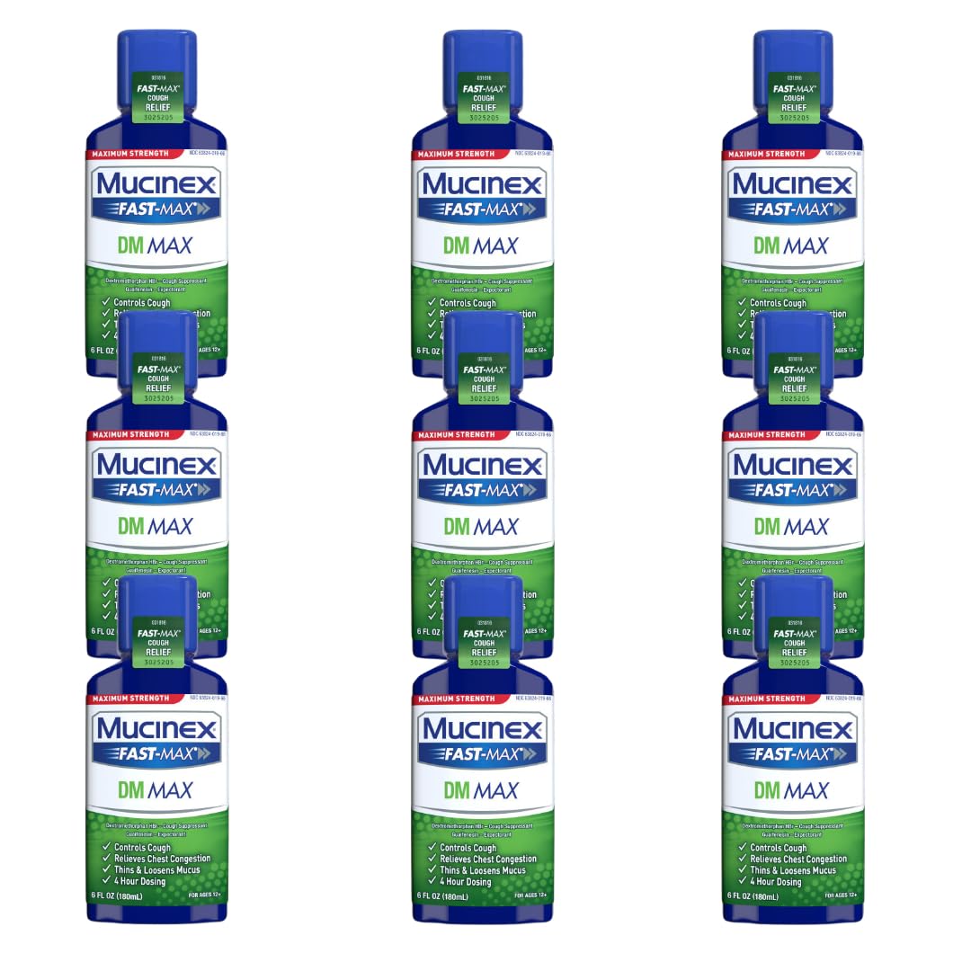 Mucinex Fast-Max Adult DM Expectorant and Cough Suppressant Liquid, 6 oz (Pack of 9)