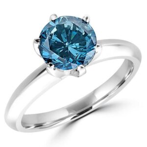 1 Carat 18K White Gold Round Blue Diamond Solitaire Ring (AAA Quality)