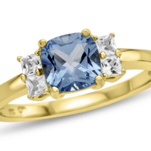 FJC Finejewelers 6x6mm Cushion-Cut Swiss Blue Topaz and White Topaz Ring 10 kt Yellow Gold Size 4.5