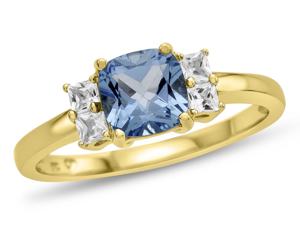 FJC Finejewelers 6x6mm Cushion-Cut Swiss Blue Topaz and White Topaz Ring 10 kt Yellow Gold Size 4.5