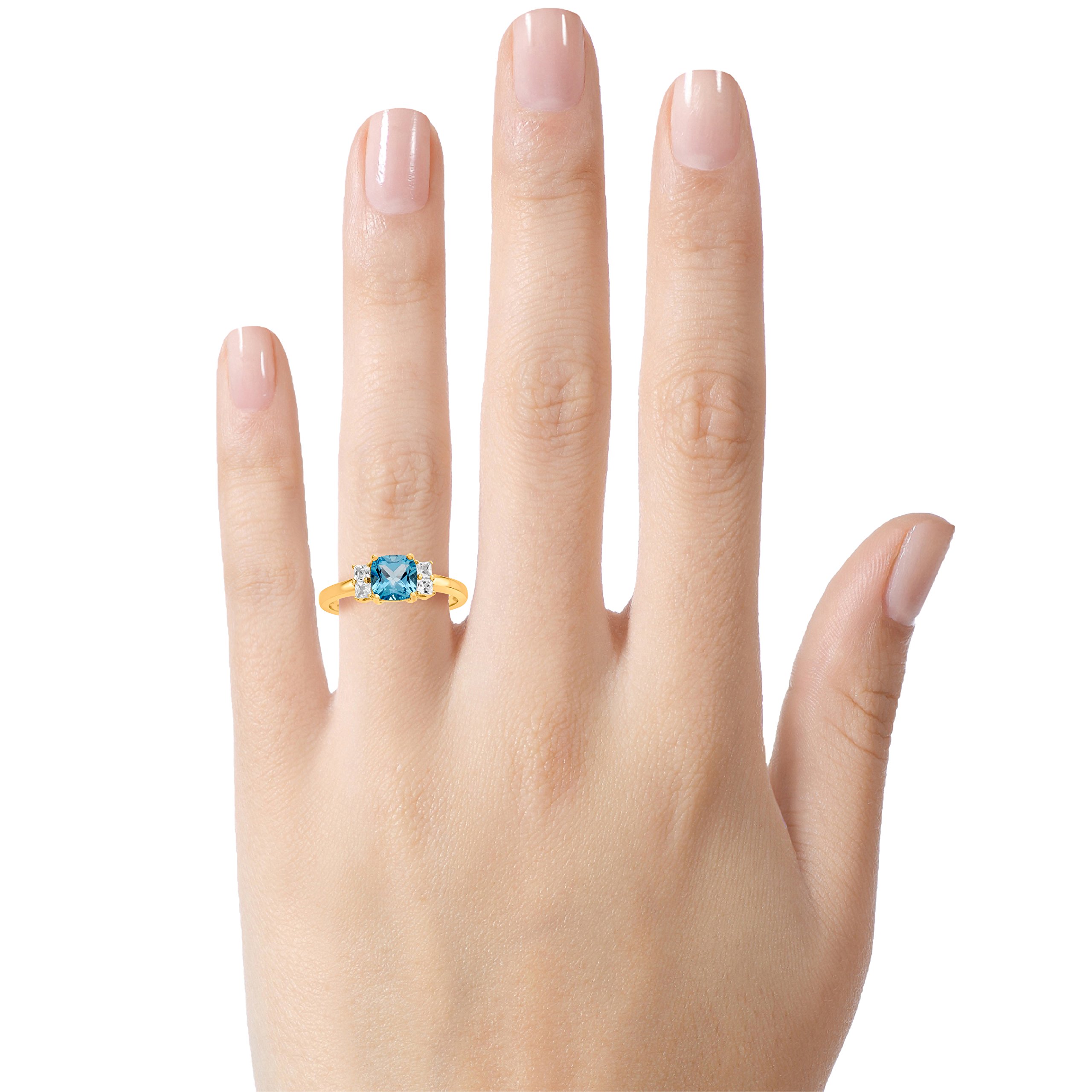 FJC Finejewelers 6x6mm Cushion-Cut Swiss Blue Topaz and White Topaz Ring 10 kt Yellow Gold Size 4.5