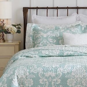 Laura Ashley - King Quilt Set, Reversible Cotton Bedding with Matching Shams, Lightweight Home Decor for All Seasons (Venetia Blue, King)