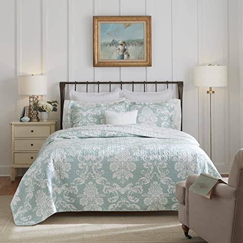 Laura Ashley - King Quilt Set, Reversible Cotton Bedding with Matching Shams, Lightweight Home Decor for All Seasons (Venetia Blue, King)