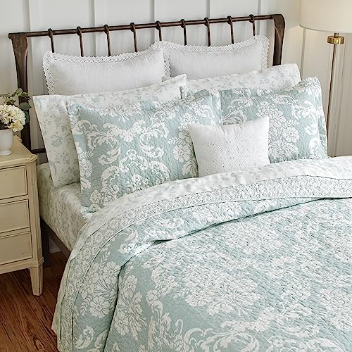 Laura Ashley - King Quilt Set, Reversible Cotton Bedding with Matching Shams, Lightweight Home Decor for All Seasons (Venetia Blue, King)