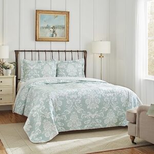 Laura Ashley - King Quilt Set, Reversible Cotton Bedding with Matching Shams, Lightweight Home Decor for All Seasons (Venetia Blue, King)