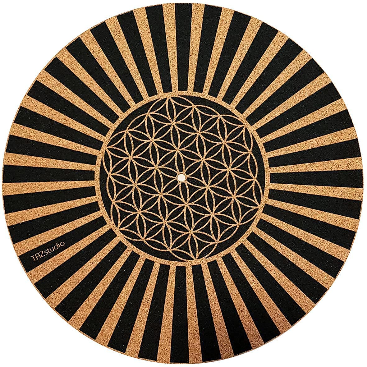 TazStudio Premium slipmat - Cork Turntable Mat for Better Sound Support on Vinyl LP Record Player - Cork mat Original Art Design - Psychedelic Geometric The Flower of Life (4mm Thick)-m6