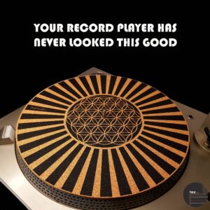 TazStudio Premium slipmat - Cork Turntable Mat for Better Sound Support on Vinyl LP Record Player - Cork mat Original Art Design - Psychedelic Geometric The Flower of Life (4mm Thick)-m6