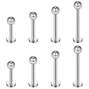 ruifan 8pcs 14g labret monroe lip ring helix earring tragus cartilage tongue cheek stud barbell piercing jewelry 8mm 10mm 12mm 14mm - steel