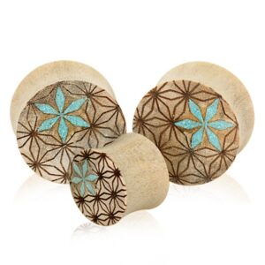 Organic Crocodile Wood Geometric Pattern Saddle Plugs, Sold as a Pair (8mm (0GA))