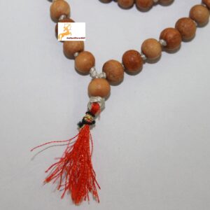 IS4A 8MM TULSI HOLY BASIL PRAYER BEADS JAPA MALA NECKLACE HAND KNOTTED. KARMA (108+1) BEADS. BLESSED & ENERGIZED HINDU TIBETAN BUDDHIST SUBHA ROSARY (ORANGE TESSEL)