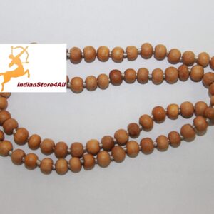 IS4A 8MM TULSI HOLY BASIL PRAYER BEADS JAPA MALA NECKLACE HAND KNOTTED. KARMA (108+1) BEADS. BLESSED & ENERGIZED HINDU TIBETAN BUDDHIST SUBHA ROSARY (ORANGE TESSEL)