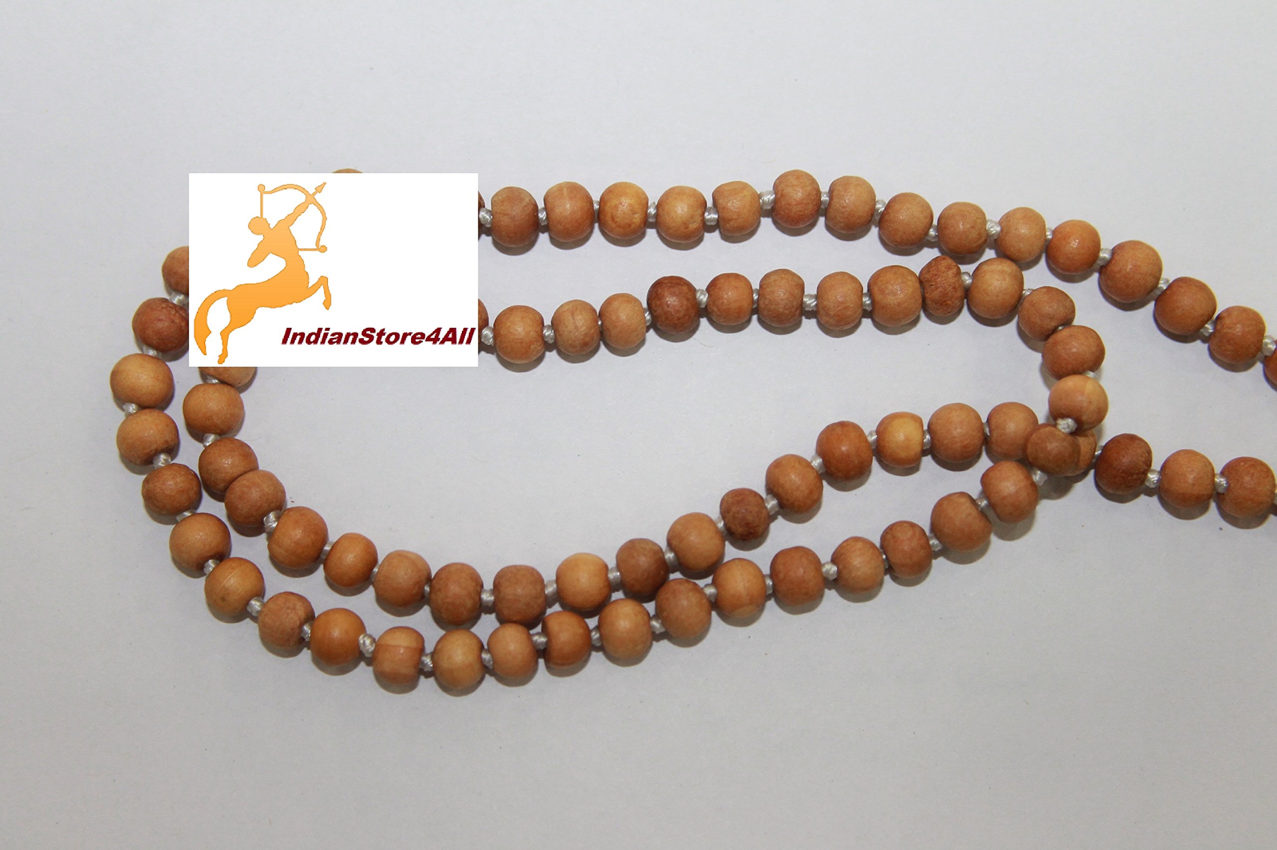 IS4A 8MM TULSI HOLY BASIL PRAYER BEADS JAPA MALA NECKLACE HAND KNOTTED. KARMA (108+1) BEADS. BLESSED & ENERGIZED HINDU TIBETAN BUDDHIST SUBHA ROSARY (ORANGE TESSEL)