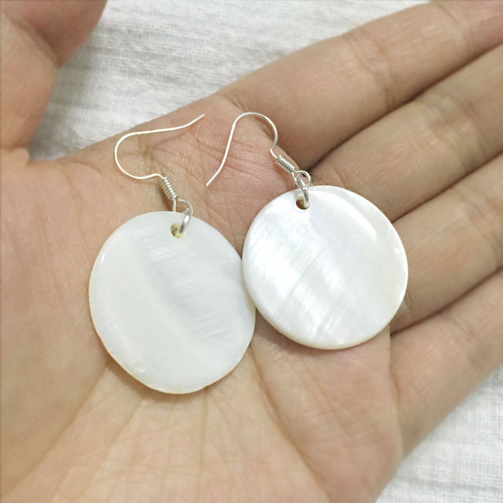 AMOR SPES White Natural Sea Shell Silver Drop Dangle Earrings Women Earrings Beach Jewelry (White)