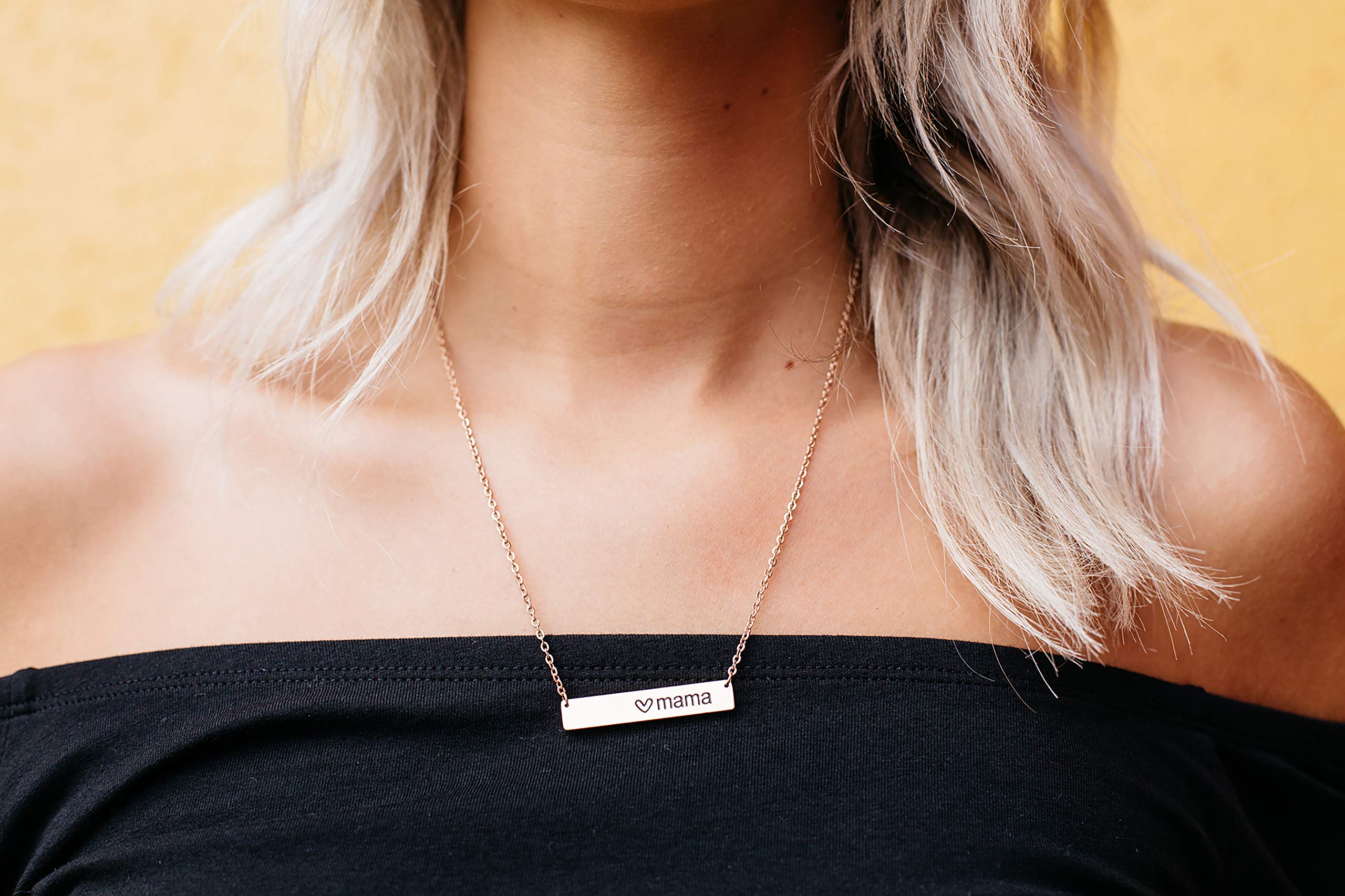 Rosa Vila Love Mama Bar Necklace, Simple Horizontal Bar Necklace, Bar Necklaces for Women and Girls, Mothers Day Jewelry, Mom Necklace,Gift for New Mothers (Silver Tone)