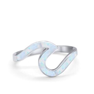 Wave Swirl Band Ring Irregular Shape Lab Created White Opal 925 Sterling Silver, Size-6